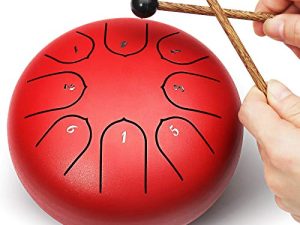 REGIS Alloy Steel Tongue Drum 8 Notes 6 Inches Chakra Tank Drum Steel Percussion Padded Travel Bag and Mallets (red)