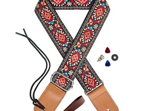 Farcaya Ukulele Strap Jacquard Flower Cotton for Soprano Concert Tenor Baritone Banjo Mandolin Leather Ends Uke Strap
