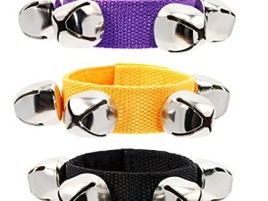 Penta Angel 3Pcs Halloween Wrist Band Jingle Bells Bracelet Musical Instruments for Party Favors Costume Supplies (Black