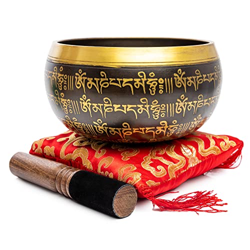 Tibetan Singing Bowl Set - Easy To Play Authentic Handmade For Meditation Sound 7 Chakra Healing By Himalayan Bazaar (Black & Red) Tibetan Singing Bowl Set - Easy To Play Authentic Handmade For Meditation Sound 7 Chakra Healing By Himalayan Bazaar (Black & Red)