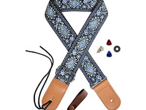 Farcaya Ukulele Strap Jacquard Flower Cotton for Soprano Concert Tenor Baritone Banjo Mandolin Leather Ends Uke Strap