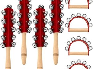 8 Pieces Christmas Hand Jingle Bells Handheld Sleigh Bells Wooden Handle Bells Rattles Musical Rhythm Percussion Instruments for Kids Baby Toddler Holiday Christmas Decor