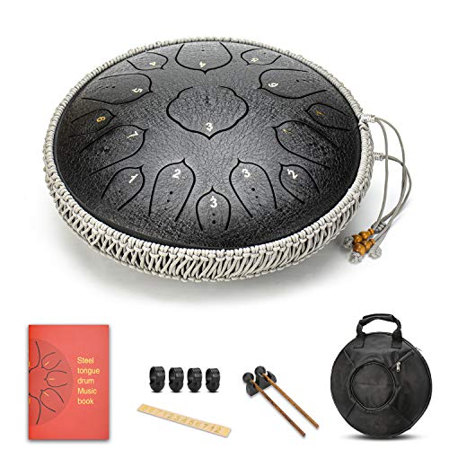 Black 15 Notes 14 Inches Steel Tongue Drum Healing Drum Wide Range Steel Drum with Carrying Bag & Mallets Edge Strings Color is Random Black 15 Notes 14 Inches Steel Tongue Drum Healing Drum Wide Range Steel Drum with Carrying Bag & Mallets Edge Strings Color is Random