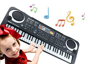 Keyboard Piano Kids 61 Key Electronic Digital Piano Musical Instrument Kit with Microphone Music Home Teaching Toys for Boy Girls (Black)