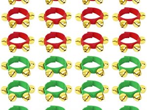 Augshy 24 Packs Christmas Wristbands Jingle Bells with Gold Bells