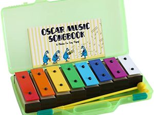 MINIARTIS Xylophone Glockenspiel 8 Notes | Chromatic Resonator Bells for Kids | Music Songbook with Green Case | Great Holiday Birthday Gift for Children