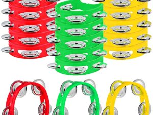 MIAHART 30 Pack Christmas Hand Tambourine Noise Makers Tambourine 4 Bells Plastic Colored Handheld Tambourines Musical Rhythm Instrument for Adults Kids Christmas Party Decoration Favors