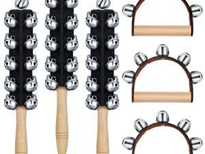 6 Pieces Christmas Hand Jingle Bells Wooden Hand Sleigh Bells Jingle Shaker Bells Handhold Bell Rattles Musical Bell Instruments Handheld Bells Holiday Christmas Decor (Black)