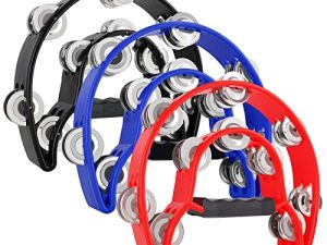EASTROCK Tambourine 3 Pack Double Row Tambourine Metal Jingles Hand Held Percussion Half Moon Tambourine for Kids