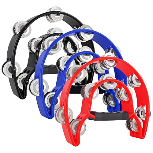 EASTROCK Tambourine 3 Pack Double Row Tambourine Metal Jingles Hand Held Percussion Half Moon Tambourine for Kids EASTROCK Tambourine 3 Pack Double Row Tambourine Metal Jingles Hand Held Percussion Half Moon Tambourine for Kids