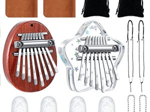 10 Pieces 8 Keys Mini Kalimba Piano Set Include Mini Finger Thumb Piano with Lanyard Chain