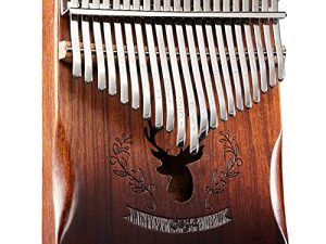 Kalimba Thumb Piano 21 Keys with Engraved Notes Deer Pattern Handhold Cute Finger Piano Acacia Solid Wood Portable Musical Instrument with Music Book for Kids Adult Beginner (Gradual Coffee)