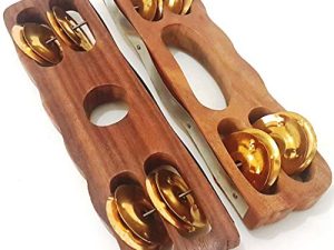 Traditional Khartal 4 Steel Zingles Pair Brass wood Jhumka One hand khartal pair Indian