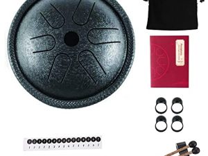 Yahpetes Worry-free Drum 5.5 Inch Steel Tongue Drum 6 Notes Musical Instruments Hand Drums with Handpan Drum with 1 Pair Mallets and Storage Drum Bag Note Sticks (Black)