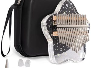 Cute Kalimba Thumb Piano 17 Keys-Star Crystal Acrylic Finger Piano-Portable Mbira Musical Instruments Cute Christmas Gift with Tune Hammer and Study Instruction for Kids and Adults Beginners