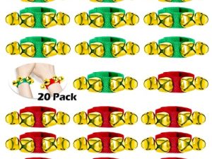 NBjiuyin 20PCS Christmas Wrist Band Gold Jingle Bells Adjustable Bell Bracelets Xmas Bracelet Musical Instruments for Christmas Party Favors (10 Red and 10 Green)