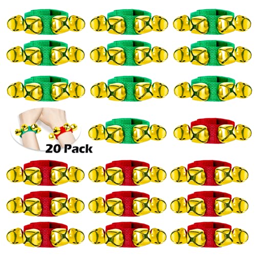 NBjiuyin 20PCS Christmas Wrist Band Gold Jingle Bells Adjustable Bell Bracelets Xmas Bracelet Musical Instruments for Christmas Party Favors (10 Red and 10 Green) NBjiuyin 20PCS Christmas Wrist Band Gold Jingle Bells Adjustable Bell Bracelets Xmas Bracelet Musical Instruments for Christmas Party Favors (10 Red and 10 Green)