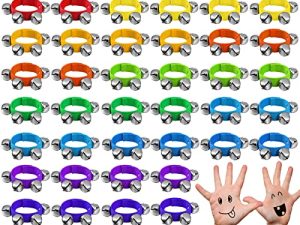 48 Pcs Wrist Band Jingle Bells 12 Different Colors Musical Instruments Gift Hand Percussion Wrist Bells Wrist Shaking Music Bells for Kids Adjustable Musical Hand Bells Set for Adults Baby