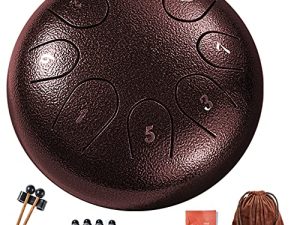 Steel Tongue Drum 8 Notes 6 Inches Handpan Percussion Instruments Healing Drum Musical Instrument Gifts for Drummer Beginner Kids Adults with Padded Travel Bag by LvPets（Bronze)