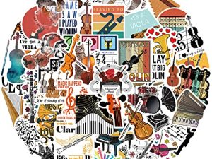 52Pcs Music Instrument Stickers Orchestral Stickers Aesthetic Vinyl Waterproof Sticker Decals for Water Bottle